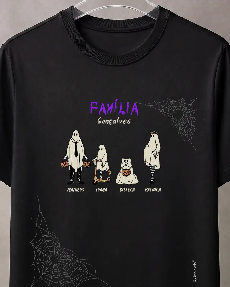 Camiseta Halloween Familia Ghost - até 10 nomes - Personalizada