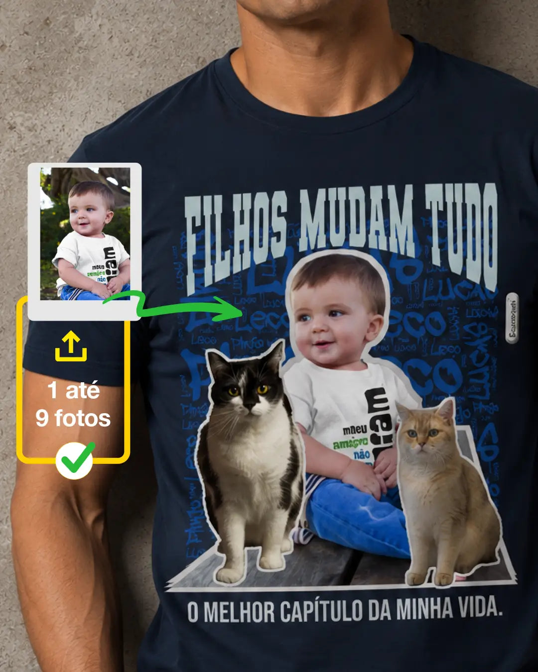 Camiseta Colagem - até 9 fotos - Personalizada