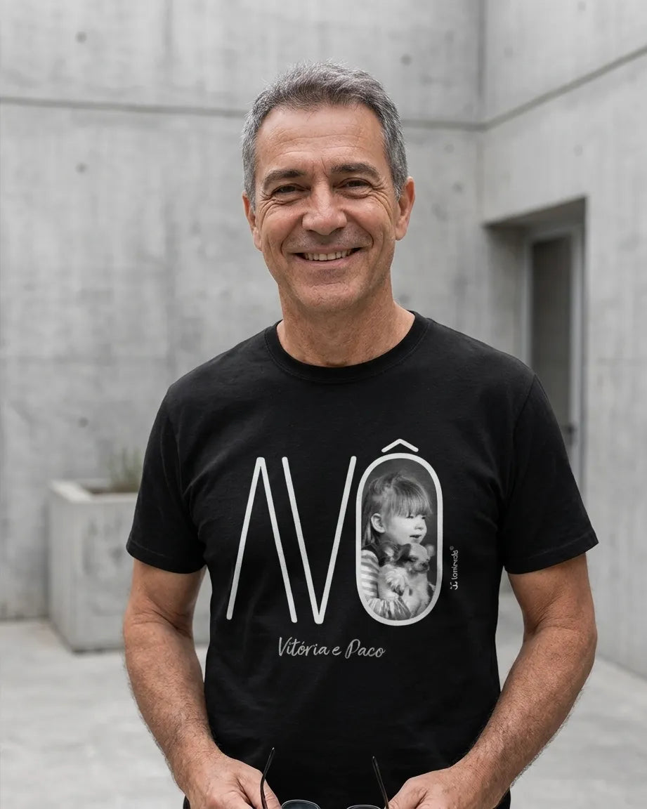 camiseta avô personalizada c foto ianimals-preta