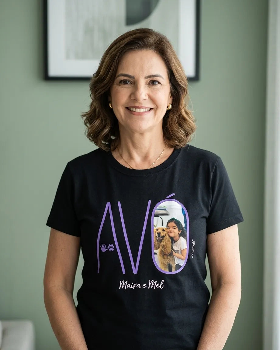 camiseta avó personalizada c foto ianimals-preta
