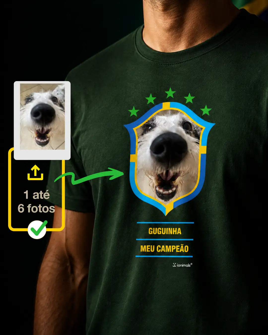 camiseta copa Brasao - personalizada de 1 a 6 fotos de pets iAmimals