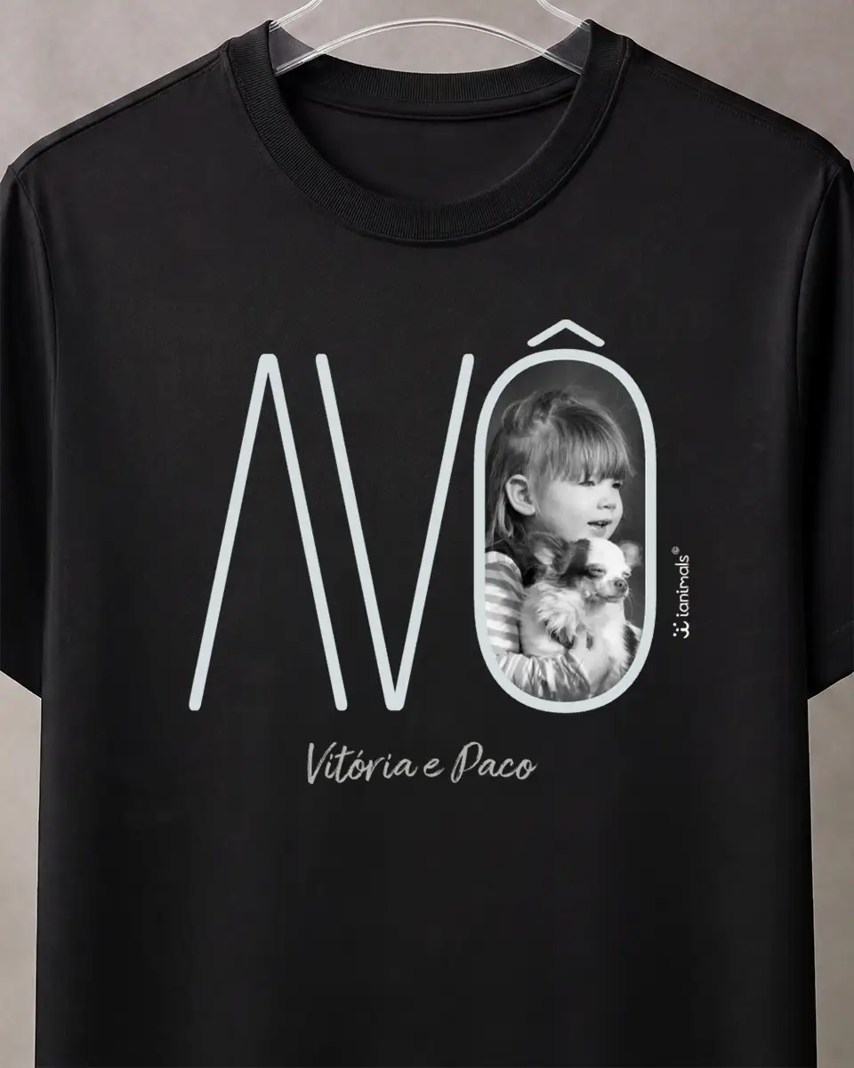 camiseta avô personalizada c foto ianimals-preta