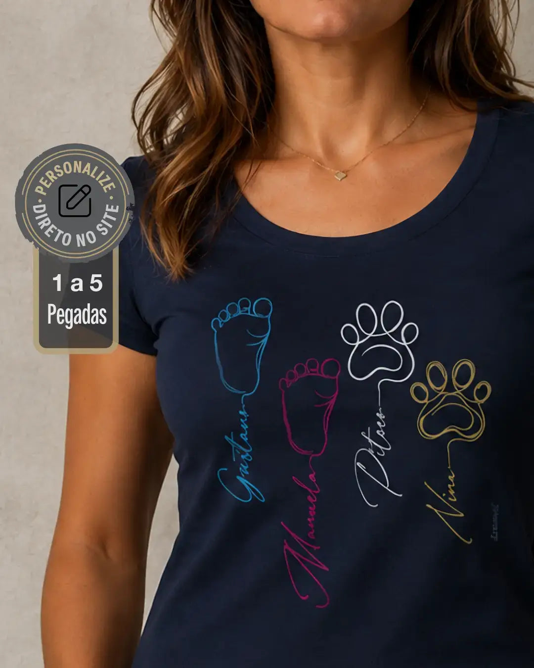 Camiseta Pegadas - Pet e Bebê - Personalizada