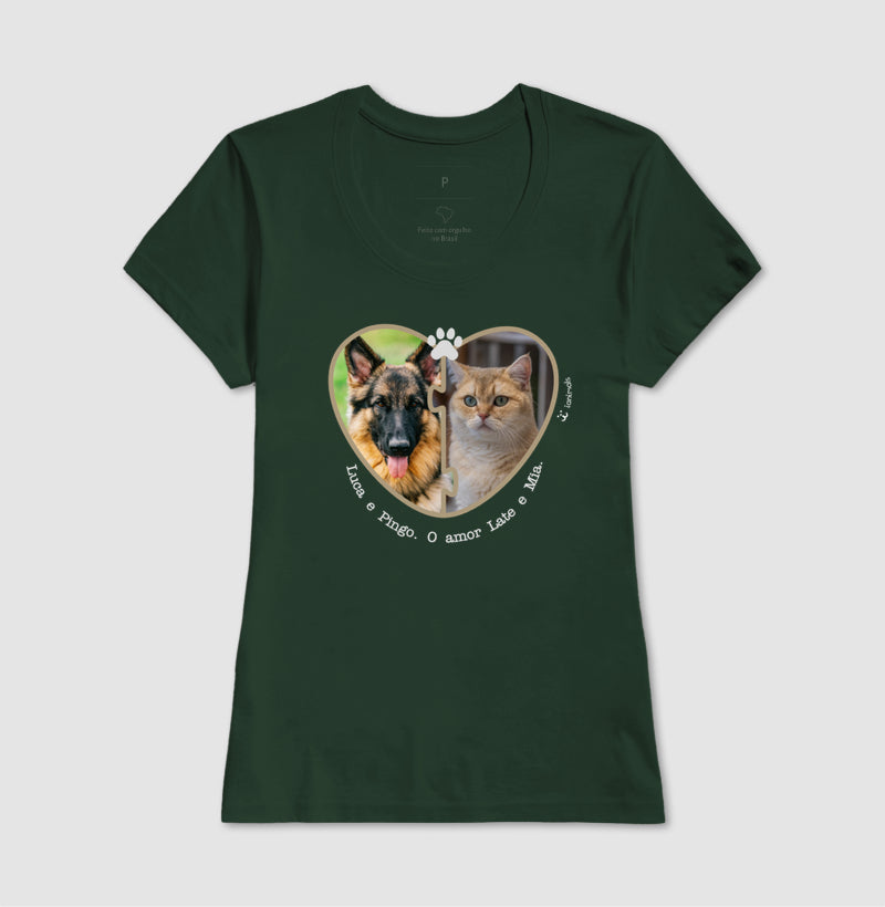 Camiseta Coração Puzzle Foto Pet - Personalizada