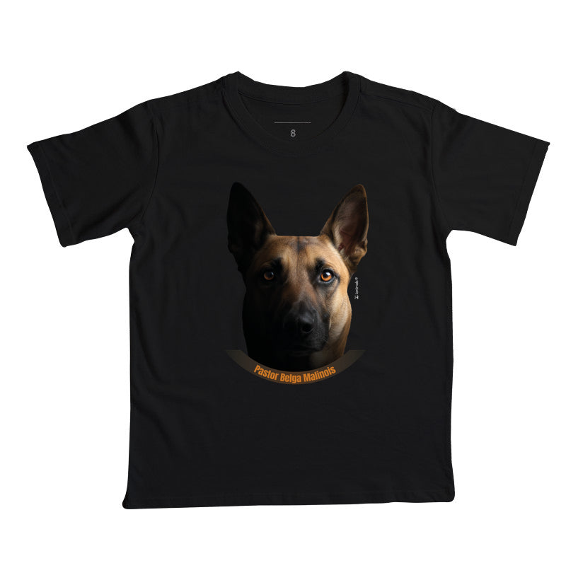 Camiseta Infantil Malinois cor Preta - Face