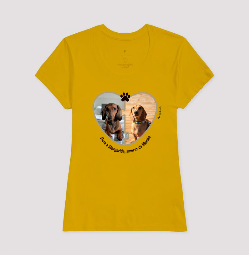 Camiseta Coração Puzzle Foto Pet - Personalizada
