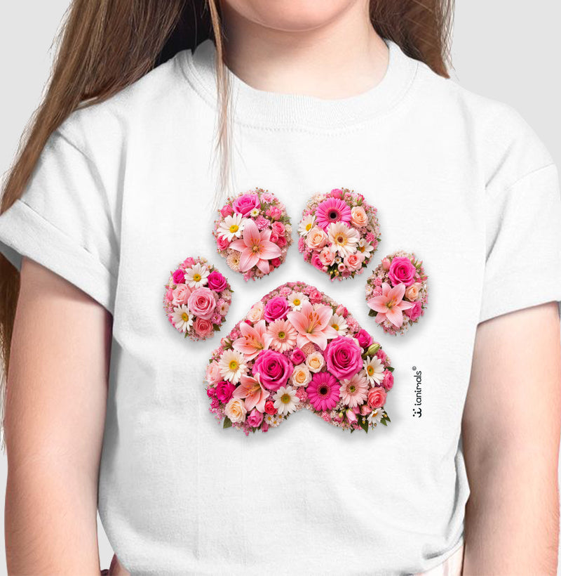 Camiseta Infantil Pata em Flor - Pets - Afeto