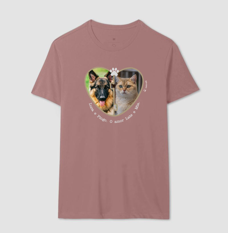 Camiseta Coração Puzzle Foto Pet - Personalizada