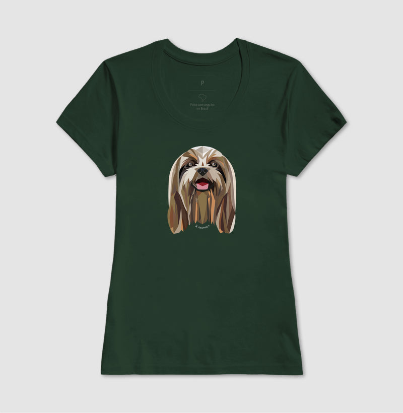 Camiseta Shih Tzu Pelo Longo Castanho - Geoma