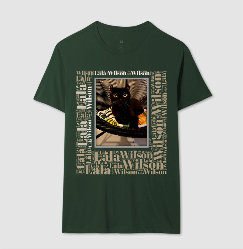 Camiseta Foto Quadro - Gato Preto - Nuvem de Palavras - Personalizada